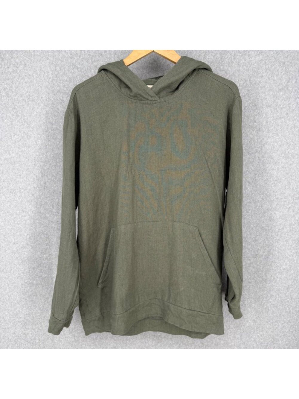 Old Linen Mill Mens 100% Linen Hoodie Size M Sage Green Pullover Casual Pocket